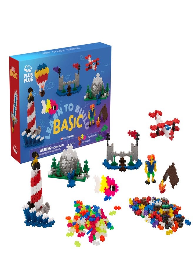 Plus-Plus PLUS PLUS Learn to Build Set, Interlocking Mini Building Blocks, 3D Puzzle Construction Stem Toy for Kids - Basic Mix, 400 Pieces - Image 1